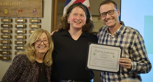 Rick Pixler, right, holds the Evolving Leadership Award with Carla Sutton and Pastor Kara Wilson-Tucker during the third annual Ministry Appreciation and Awards Luncheon on Oct. 18 at Weston United Methodist Church.